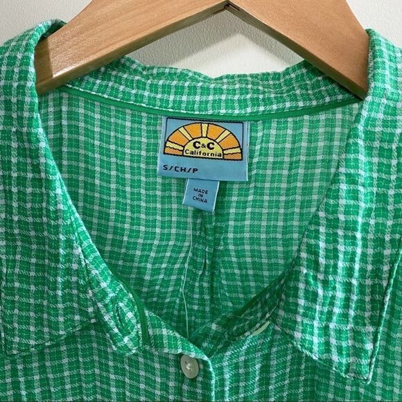 C&C California green plaid check button up blouse - Picture 8 of 11